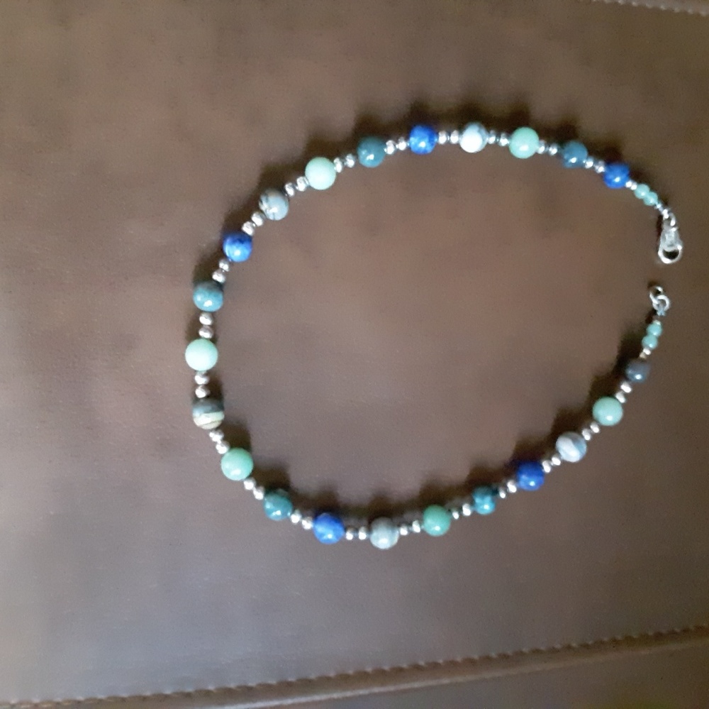 Sterling silver and polished blue & green stones